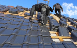 tile roof being installed