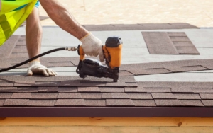 shingle roof being installed