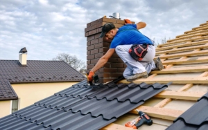 worker installing tile roof