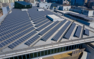 Commercial solar panels installed on building